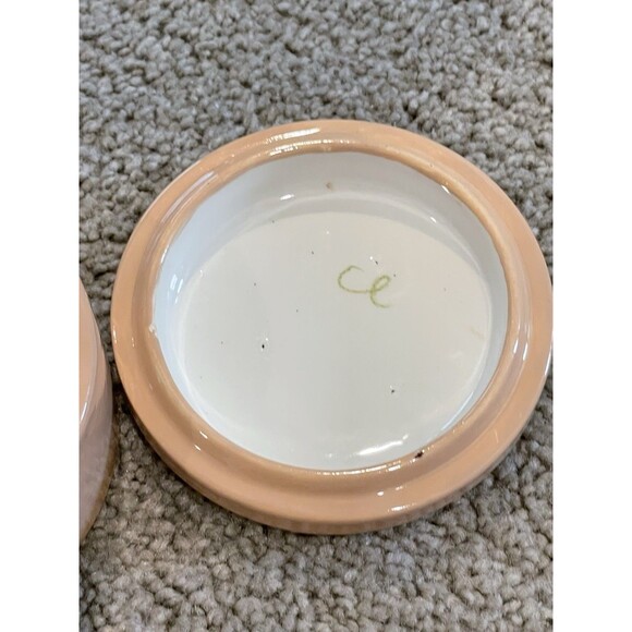 Vintage Hand painted Lidded Trinket‎ Dish Tall Purple Flowers - Picture 7 of 7